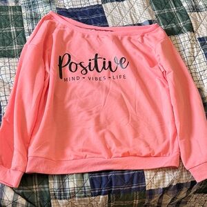 SHEIN Pink "Positive" Off-Shoulder Sweatshirt